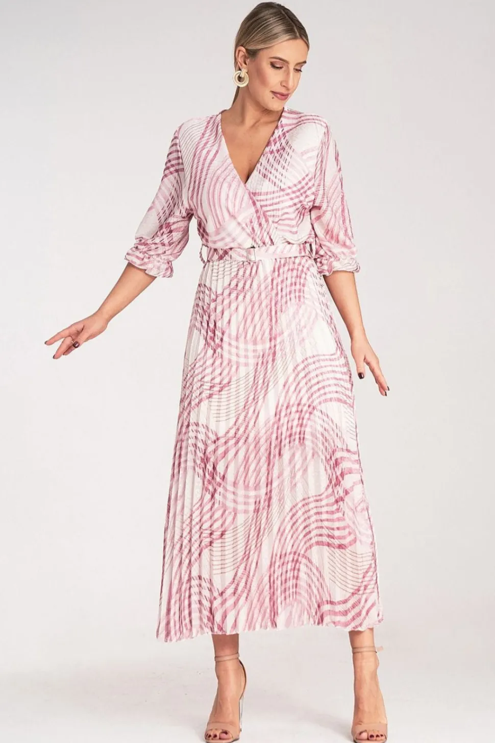 Robe casual rose fluide plissée