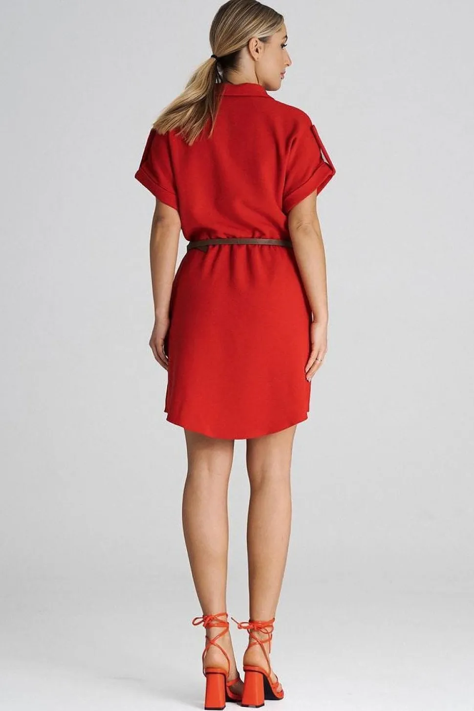 Robe casual rouge manches courtes