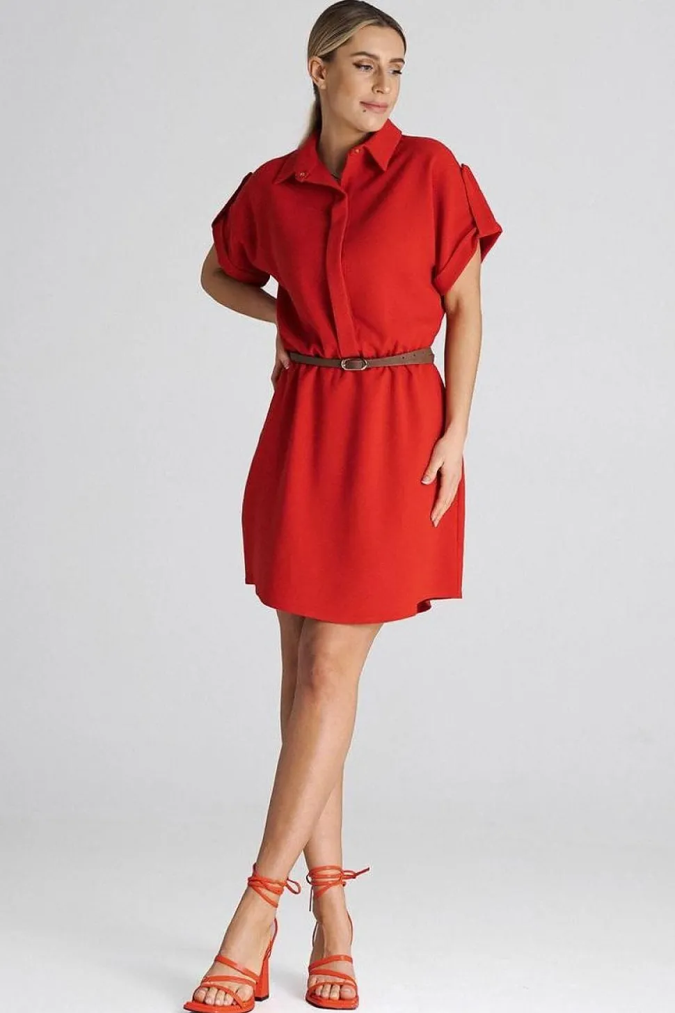 Robe casual rouge manches courtes