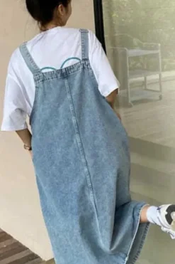Robe casual salopette midi en jean