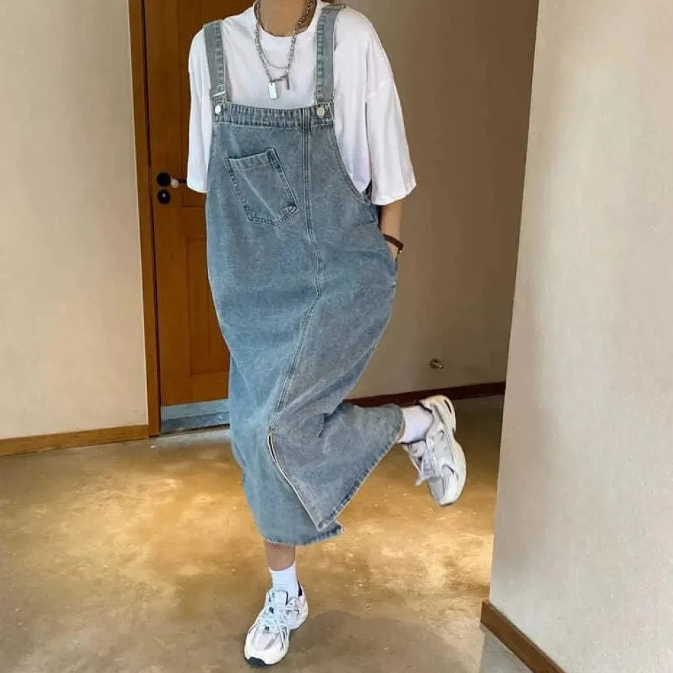 Robe casual salopette midi en jean