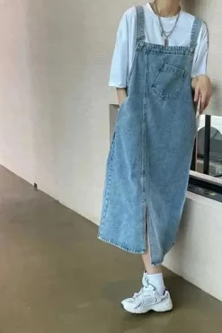 Robe casual salopette midi en jean