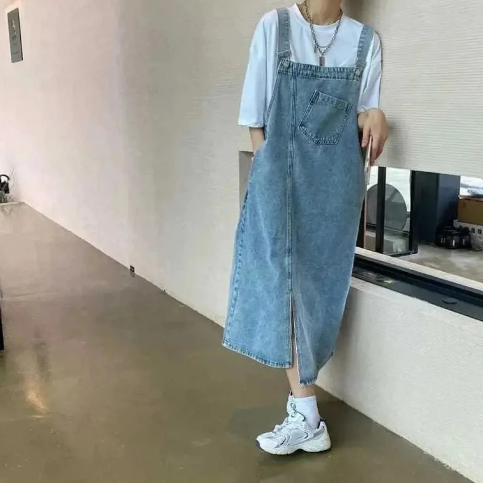 Robe casual salopette midi en jean
