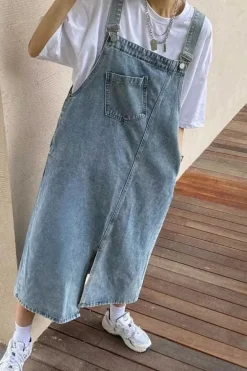 Robe casual salopette midi en jean