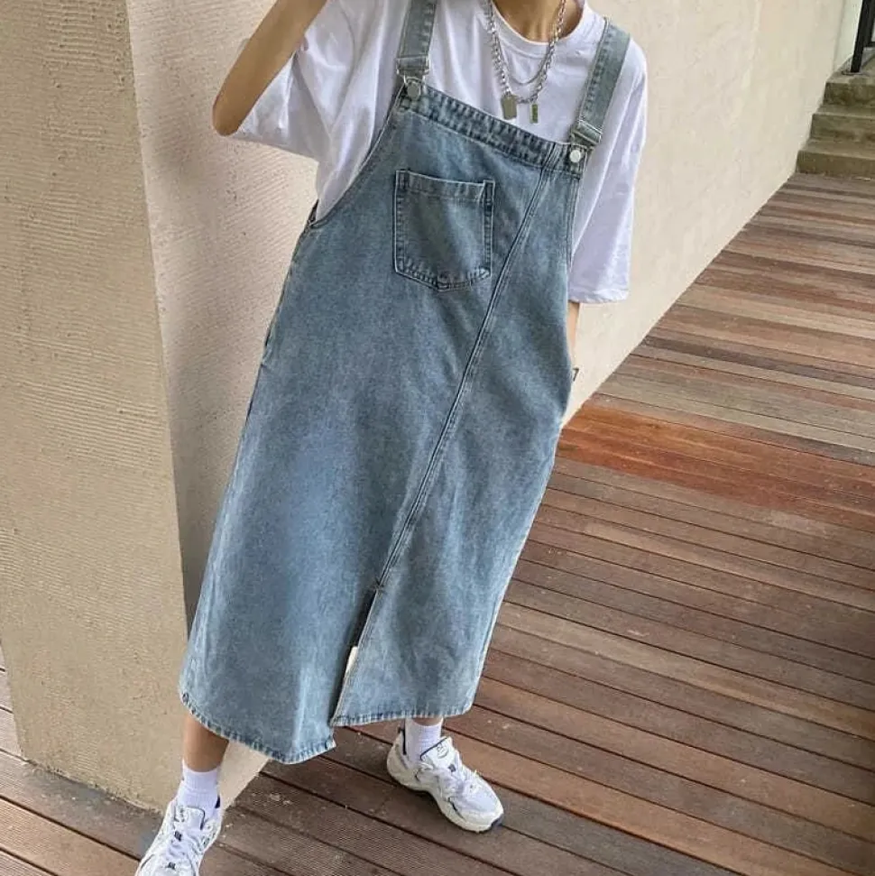 Robe casual salopette midi en jean