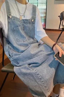 Robe casual salopette midi en jean