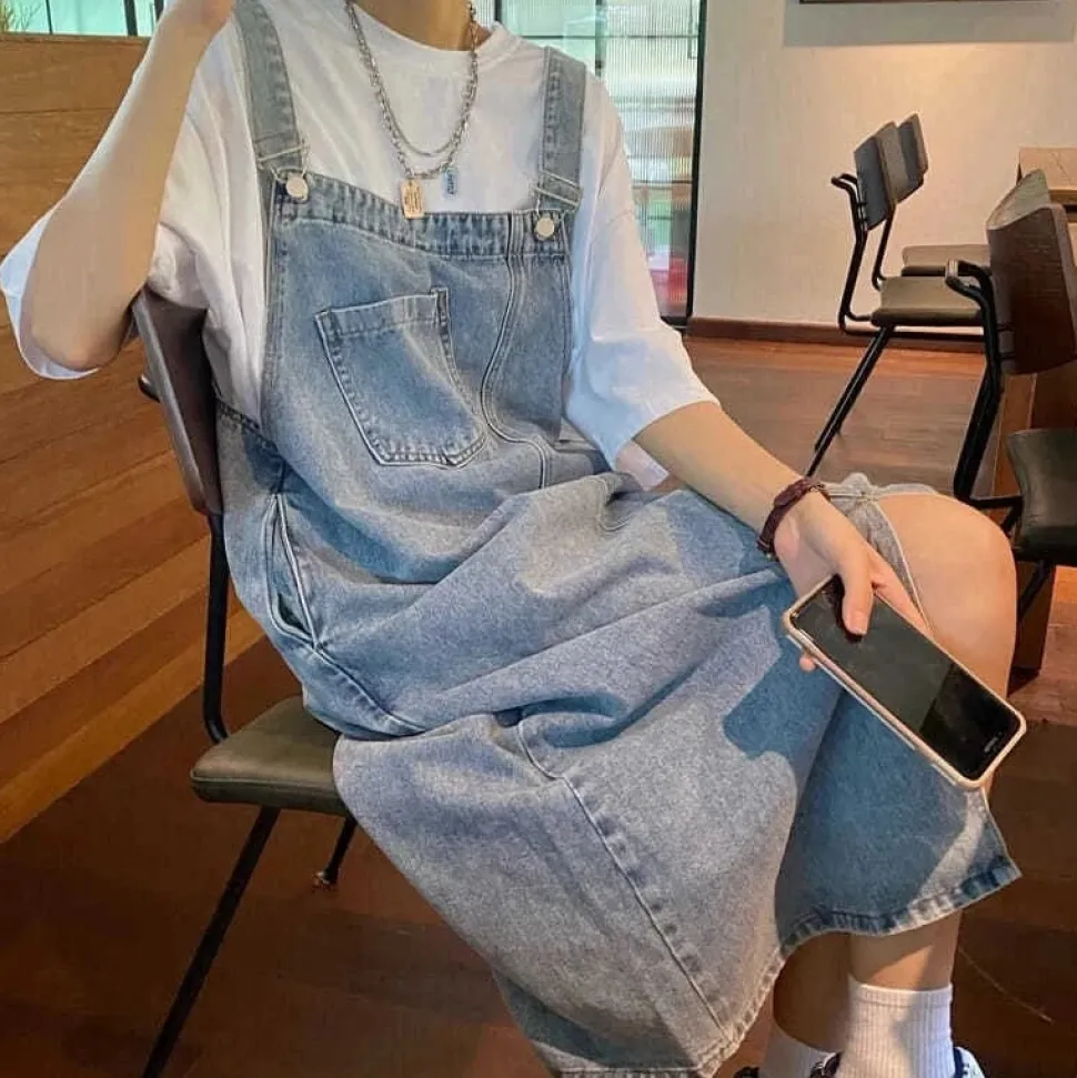 Robe casual salopette midi en jean