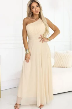 Robe champagne longue haut asymétrique