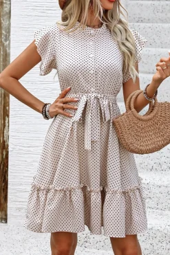 Robe champêtre beige à pois