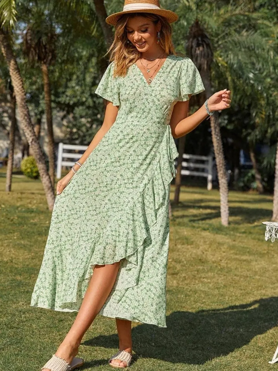 Robe champêtre fleurie été asymétrique