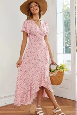 Robe champêtre fleurie été asymétrique