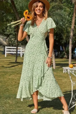 Robe champêtre fleurie été asymétrique