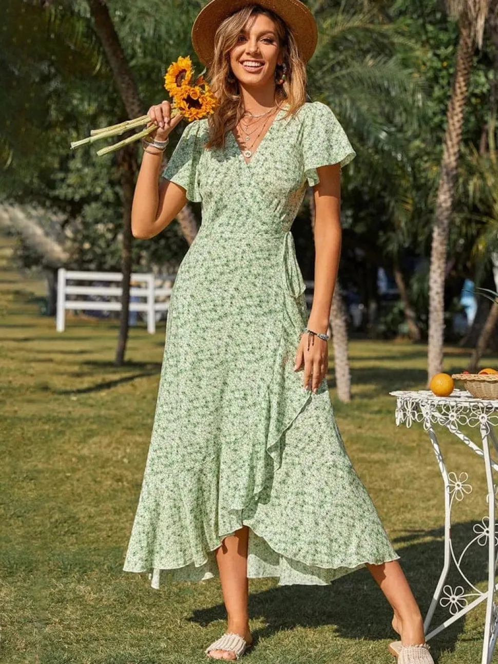 Robe champêtre fleurie été asymétrique