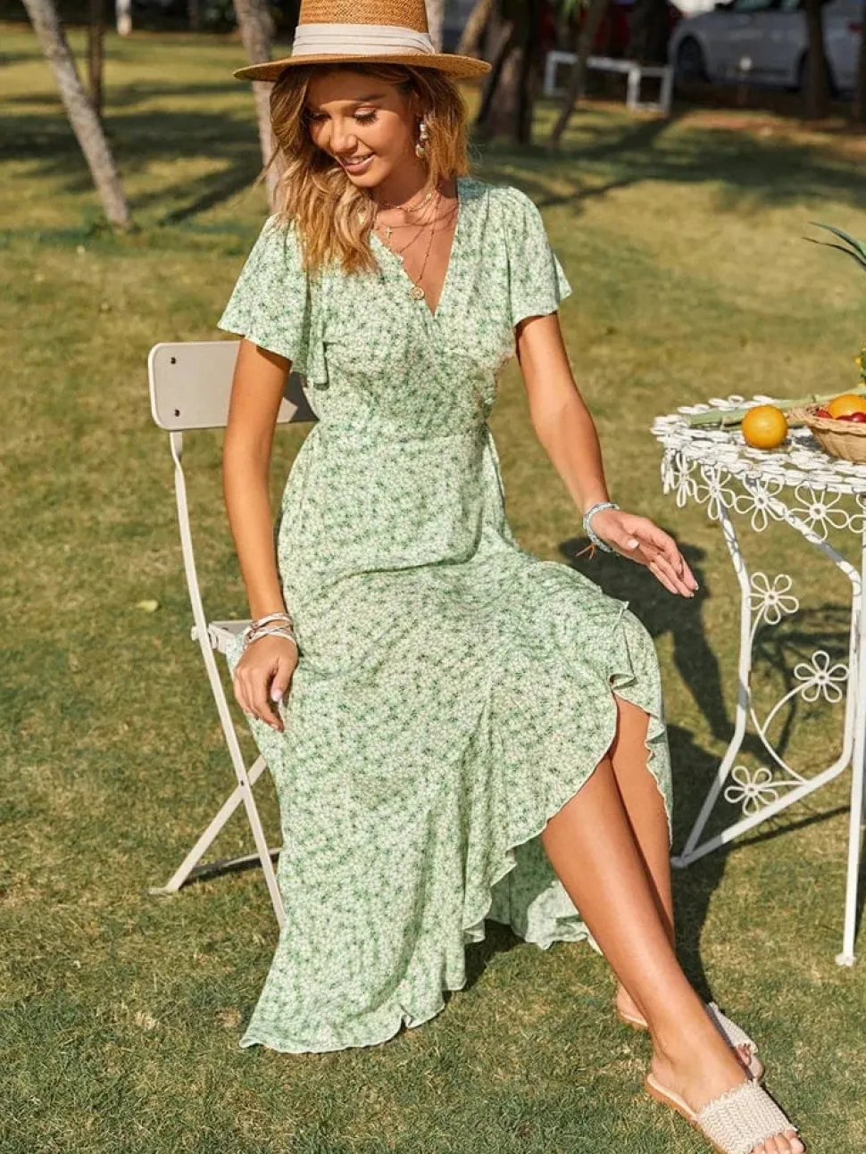 Robe champêtre fleurie été asymétrique