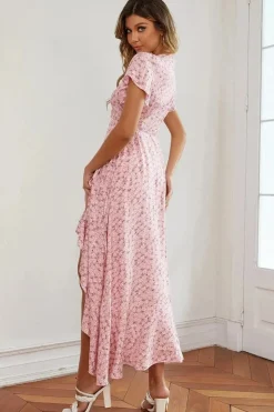 Robe champêtre fleurie été asymétrique