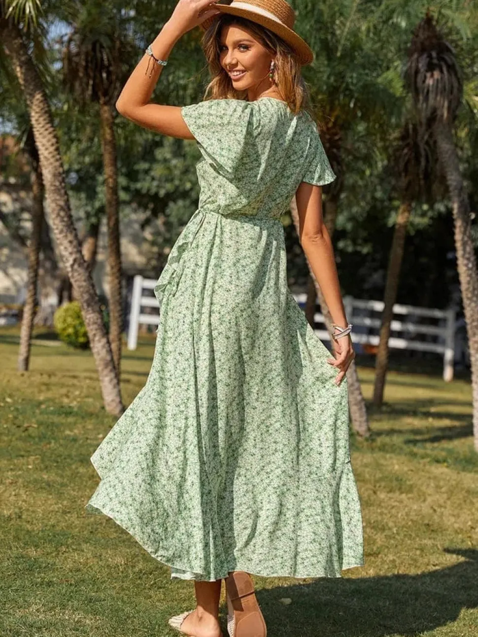 Robe champêtre fleurie été asymétrique