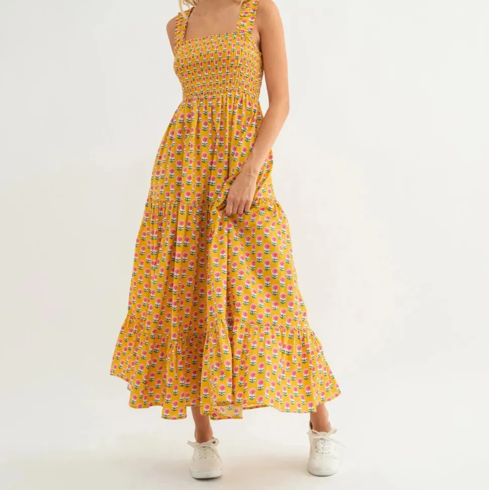 Robe champêtre longue col carré