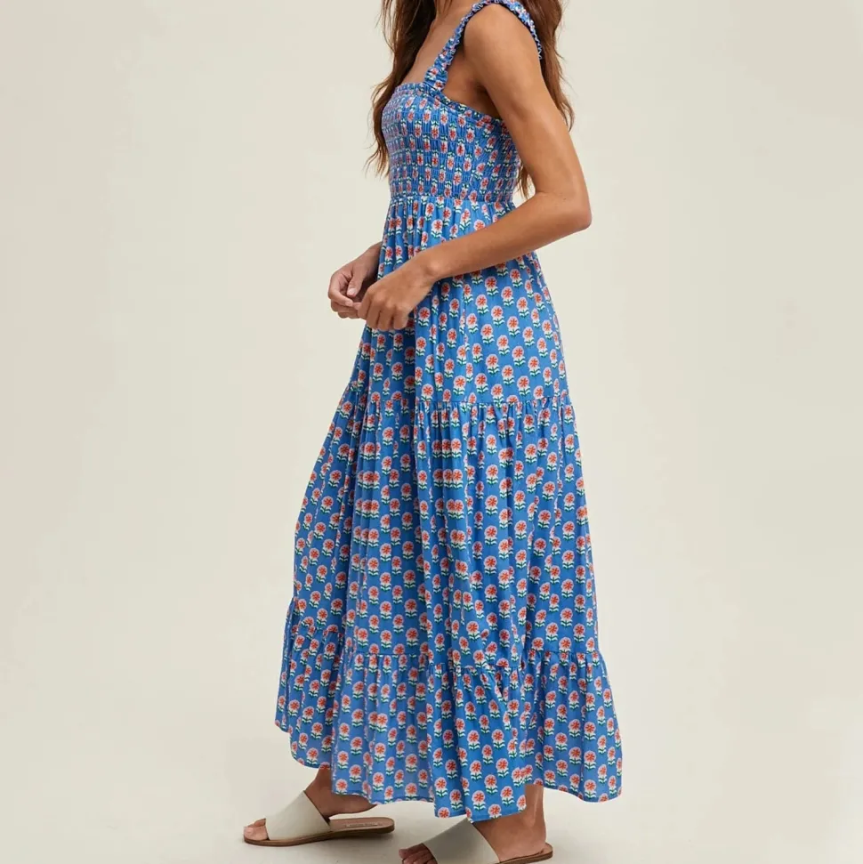 Robe champêtre longue col carré
