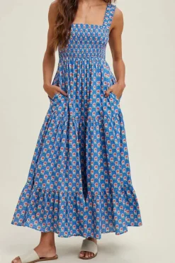 Robe champêtre longue col carré