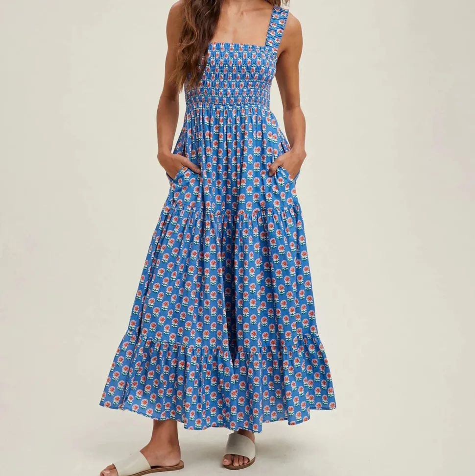 Robe champêtre longue col carré