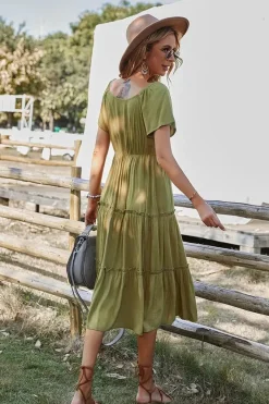 Robe champêtre midi manches courtes