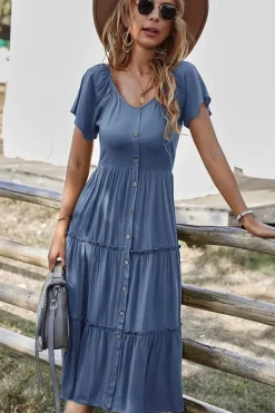 Robe champêtre midi manches courtes