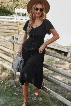 Robe champêtre midi manches courtes