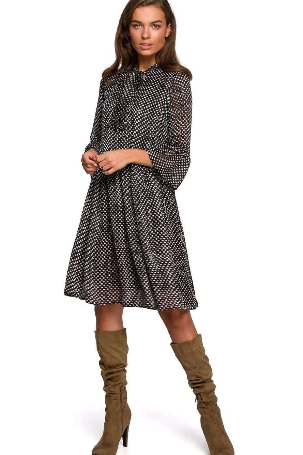 Robe champêtre noire et blanche manche longue