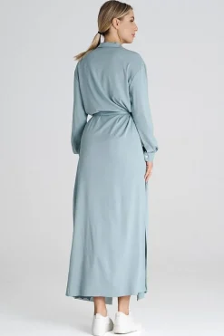 Robe chemise bleue longue casual