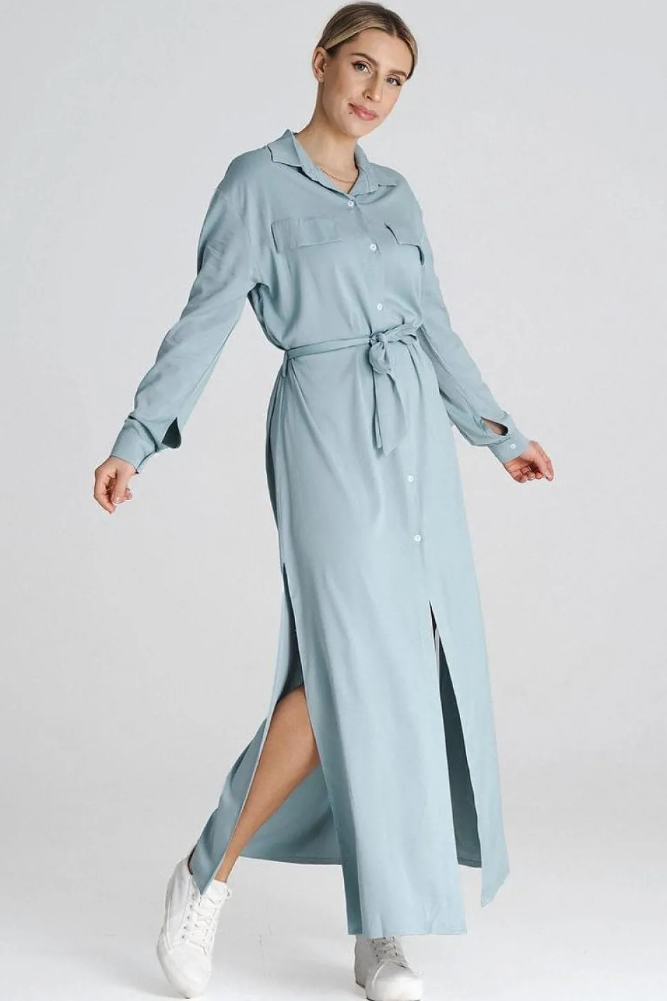 Robe chemise bleue longue casual
