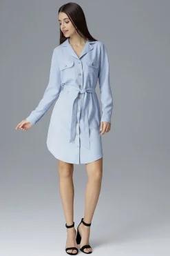 Robe chemise bleue manche longue