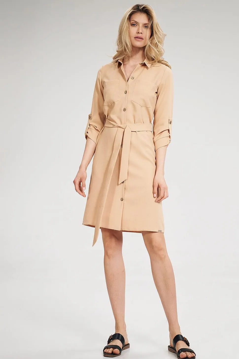 Robe chemise bleue manches longues