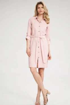 Robe chemise bleue manches longues