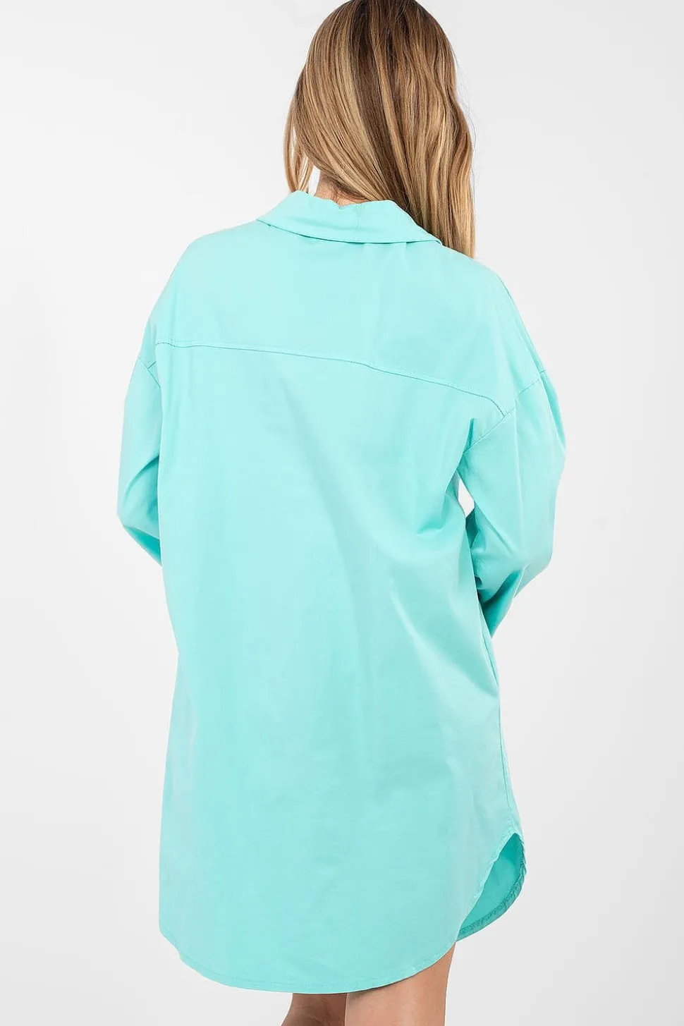 Robe chemise bleu turquoise manches longues