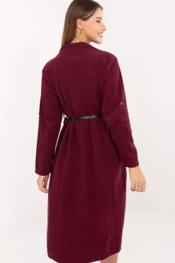 Robe chemise bordeaux manches longues