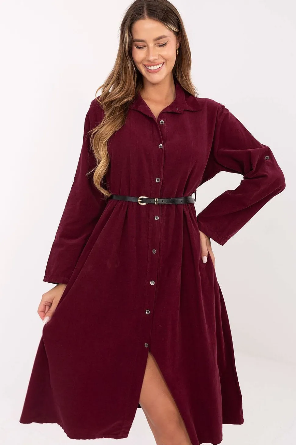 Robe chemise bordeaux manches longues