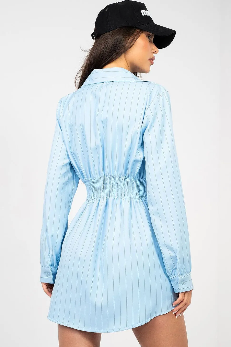 Robe chemise courte bleu manches longues