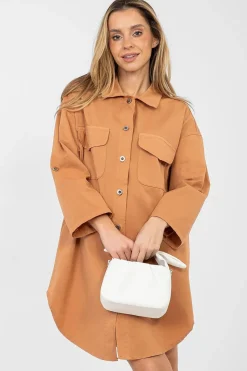 Robe chemise courte casual orange camel