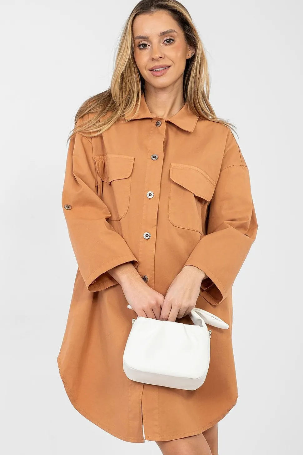 Robe chemise courte casual orange camel