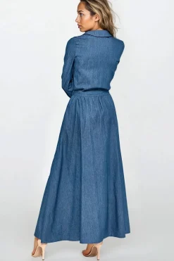 Robe chemise en jean longue manches longues