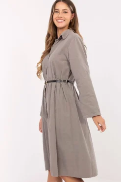 Robe chemise gris taupe casual manches longues