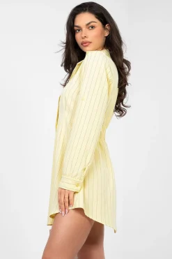 Robe chemise jaune rayée manches longues