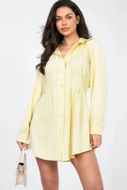 Robe chemise jaune rayée manches longues