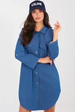 Robe chemise jean manches longues