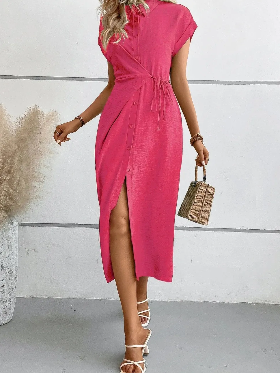 Robe chemise midi manches courtes