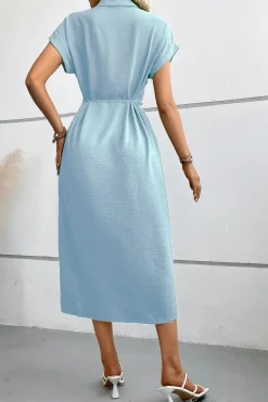 Robe chemise midi manches courtes
