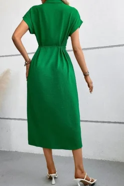 Robe chemise midi manches courtes