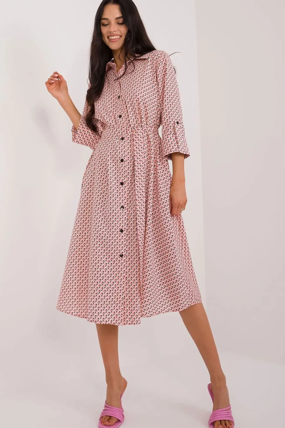 Robe chemise midi manches longues