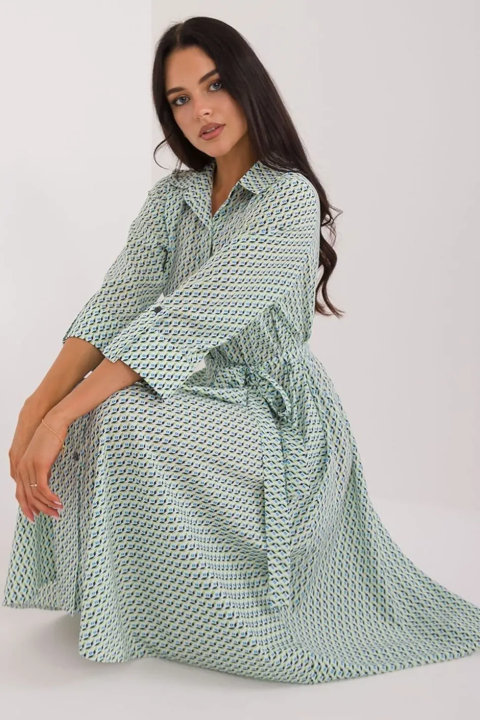 Robe chemise midi manches longues