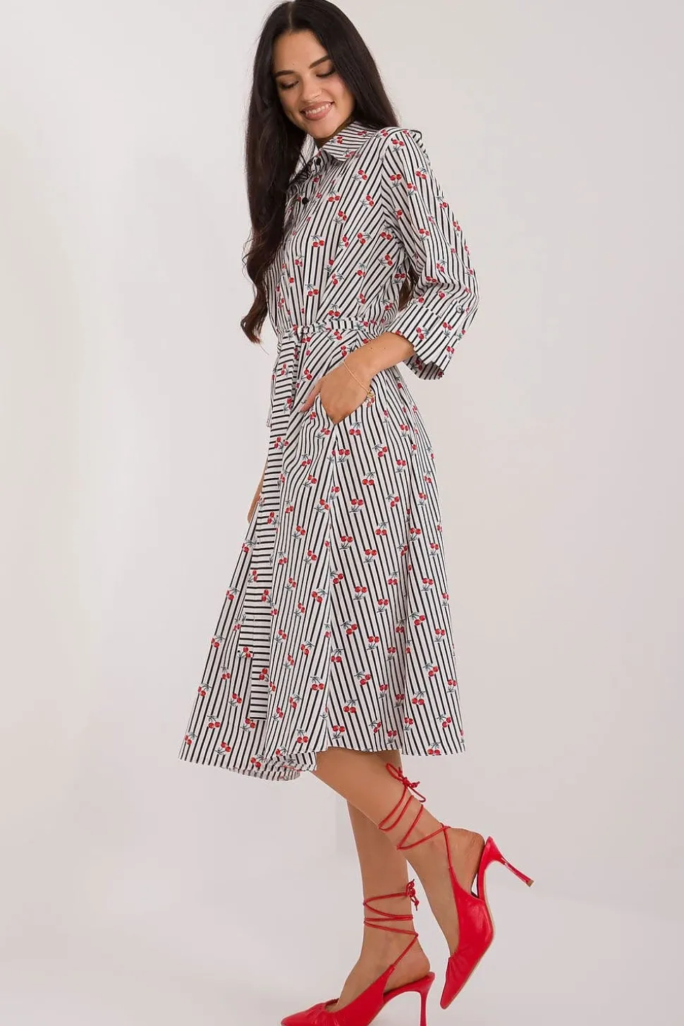 Robe chemise midi manches longues